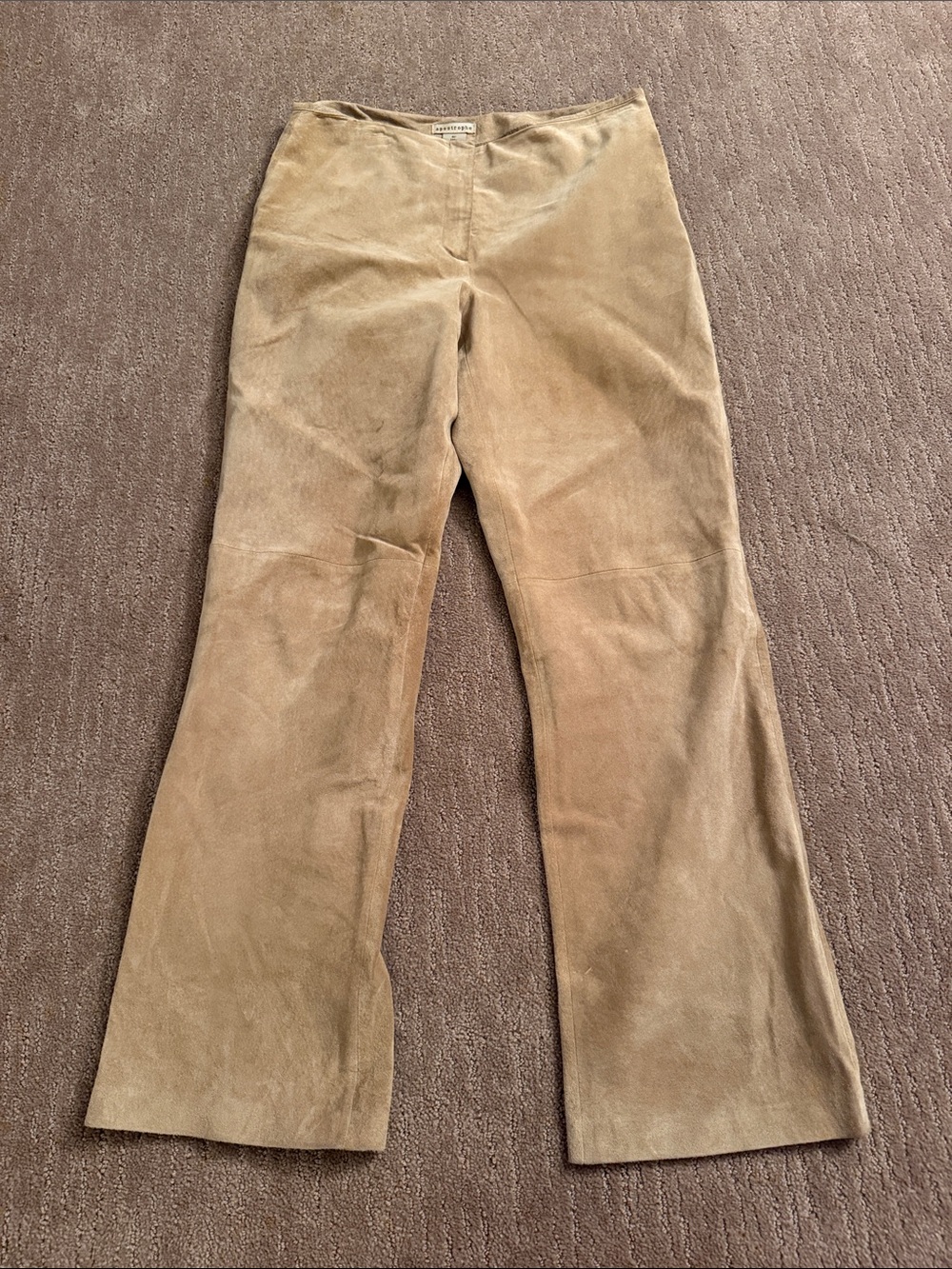 Apostrophe 100% Leather Boot-Cut Pants in Tan